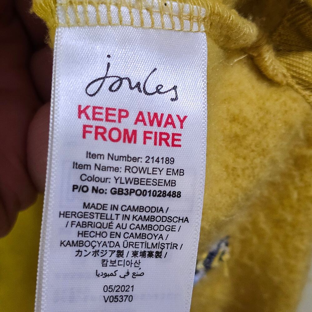 Joules Hoodie Womens Sz 6 Yellow Bee Embroidery Cottagecore Kawaii Raglan Fit - Picture 9 of 10
